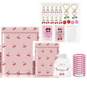 80 pc Cherry Themed Seller Shipping Bundle: Bubble Mailers Thank You Cards+Gifts